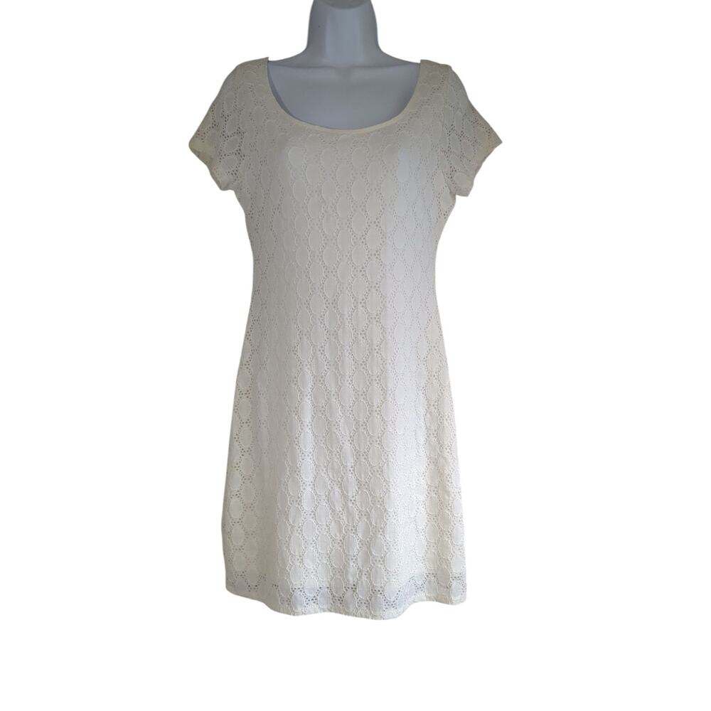 Isaac Mizrahi Women's Size M White Eyelet Lace Casual Short Dress